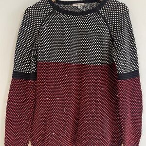 Lisa Todd Red Colorblock Sequined Cotton Cashmere Knit Pullover Sweater Size XS